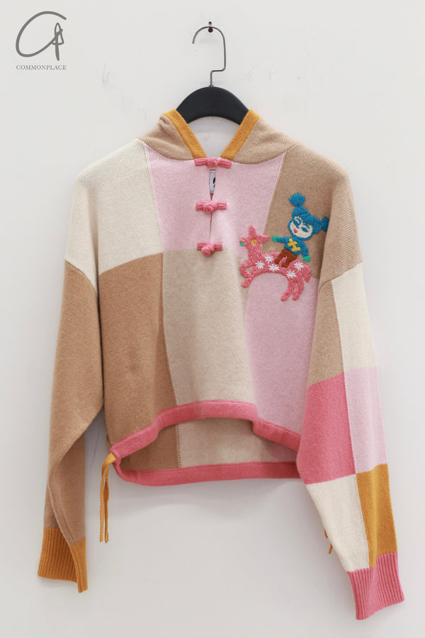 YANYAN KNITS Plaid Stand Collar Pullover YYK-YYW23-0172-PS Colorblock
